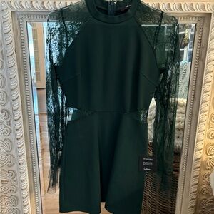 Lulu's Emerald Lace Long-Sleeve Fit & Flare Dress